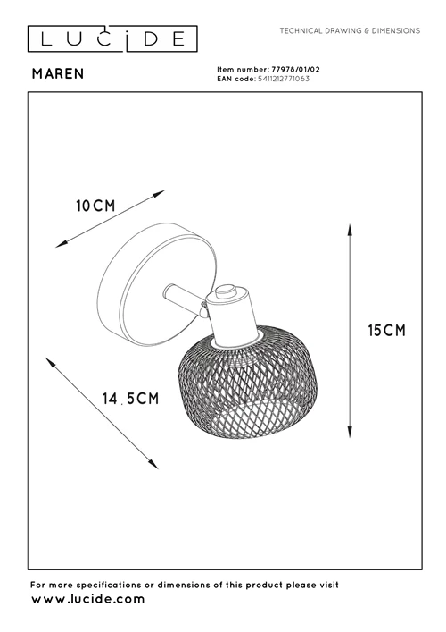 Lucide MAREN - Spot plafond - 1xE14 - Or Mat / Laiton - technique